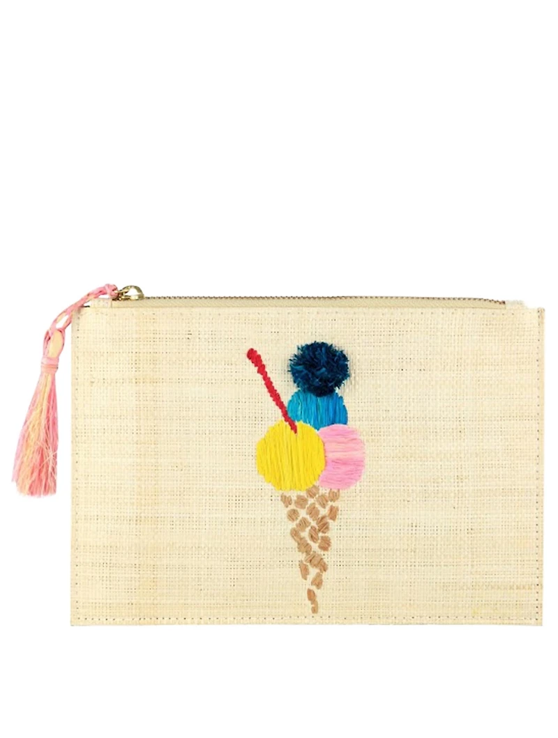 Gelato Embroidered Woven Pouch With Tassel Zipper