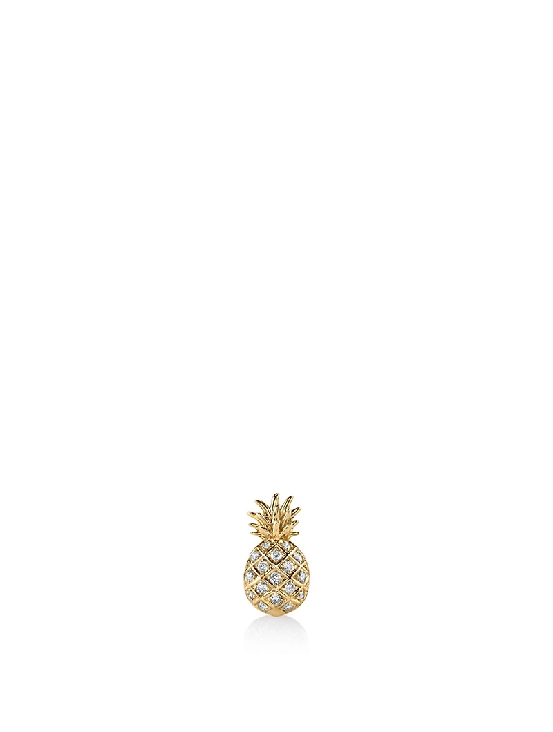 14K Gold Pineapple Stud Earring With Diamonds