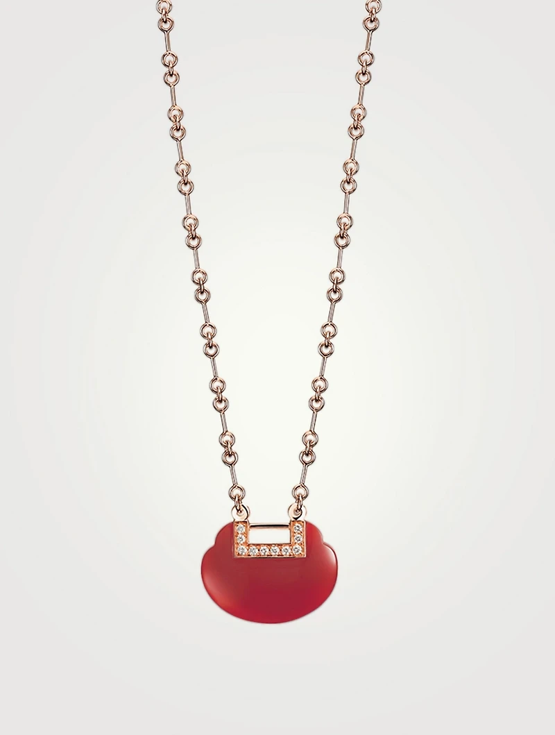 Medium Yu Yi 18K Rose Gold Necklace With Diamonds And Red Agate