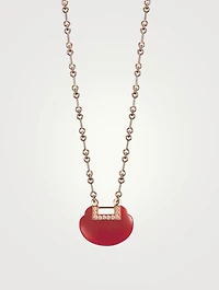 Medium Yu Yi 18K Rose Gold Necklace With Diamonds And Red Agate