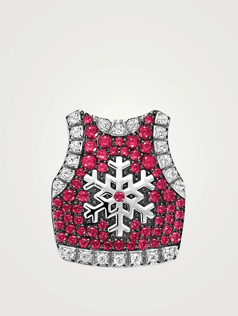 High Fashion Bo Bo 18K White Gold Skiing Vest Outfit With Rubies And Diamonds
