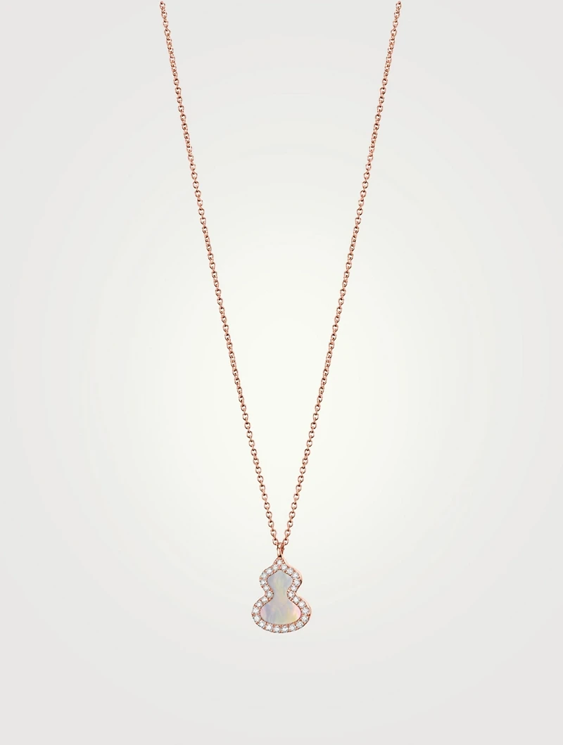 Petite Wulu 18K Rose Gold Necklace With Diamonds And Mother Of Pearl