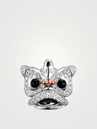 Small Xi Xi 18K White Gold Chinese Lion Stud Earring With Onyx And Diamonds
