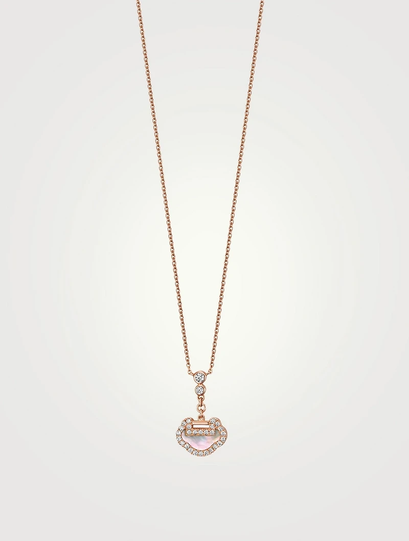 Petite Yu Yi 18K Rose Gold Necklace With Mother-Of-Pearl And Diamonds