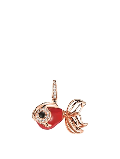 Small Qin Qin 18K Rose Gold Fish Pendant With Onyx, Agate And Diamonds