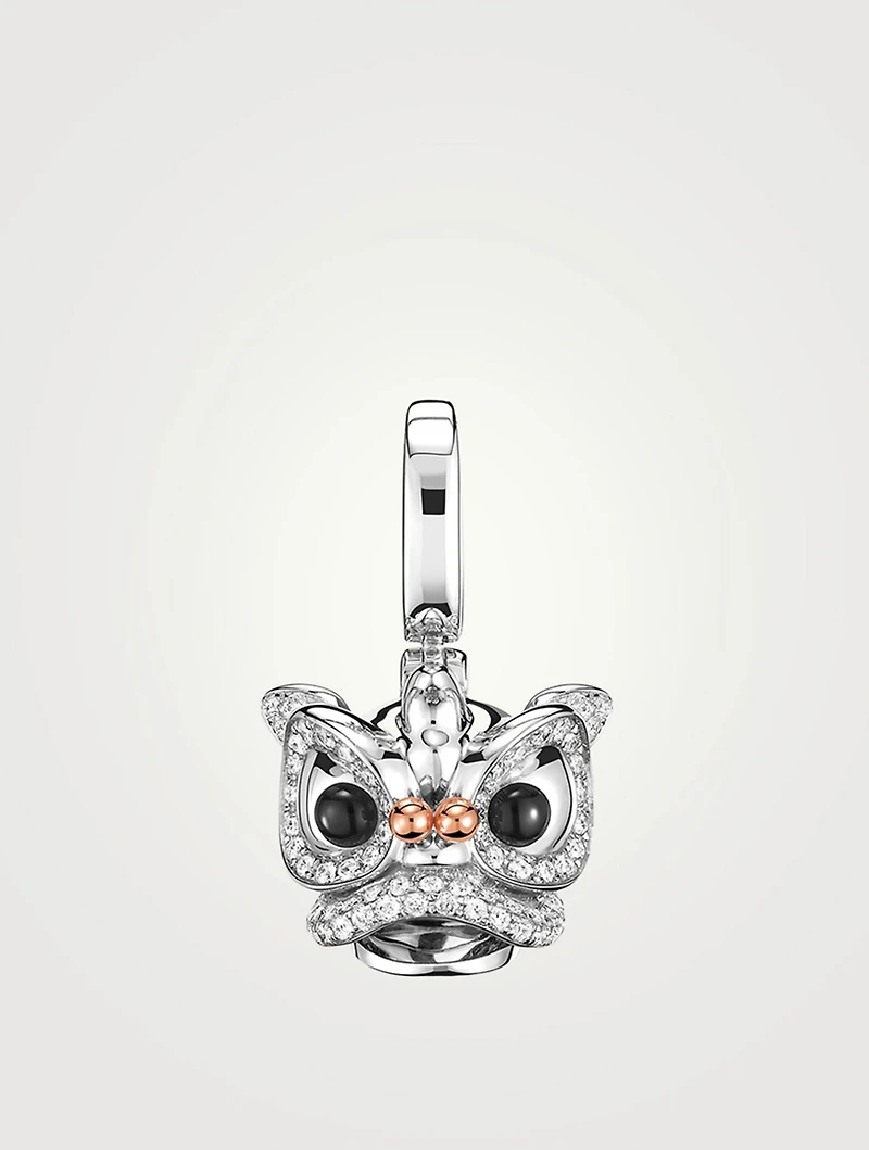 Small Xi Xi 18K White And Rose Gold Chinese Lion Pendant With Diamonds And Onyx