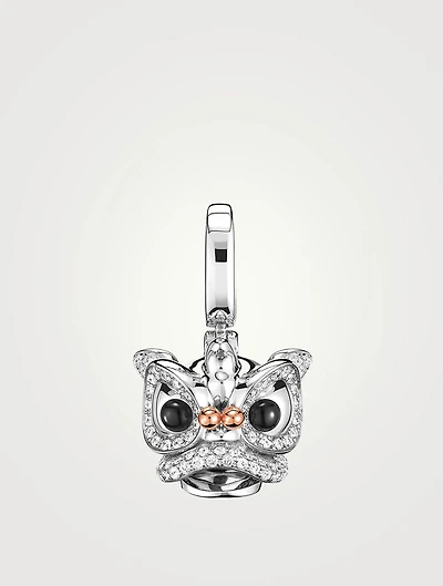Small Xi Xi 18K White And Rose Gold Chinese Lion Pendant With Diamonds And Onyx