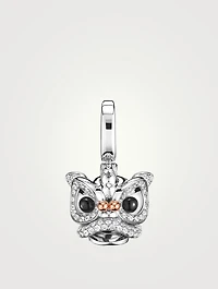 Small Xi Xi 18K White And Rose Gold Chinese Lion Pendant With Diamonds And Onyx