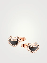 Petite Yu Yi 18K Rose Gold Stud Earrings With Diamonds And Onyx
