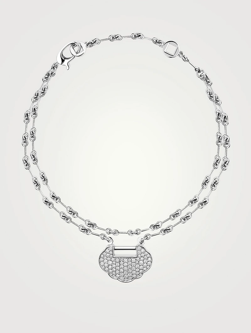 Small Yu Yi 18K White Gold Double Chain Bracelet With Diamonds