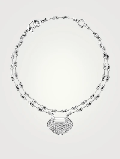 Small Yu Yi 18K White Gold Double Chain Bracelet With Diamonds