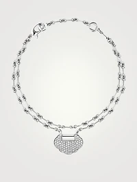 Small Yu Yi 18K White Gold Double Chain Bracelet With Diamonds