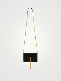 Kate YSL Monogram Croc-Embossed Shiny Leather Chain Wallet Bag With Tassel