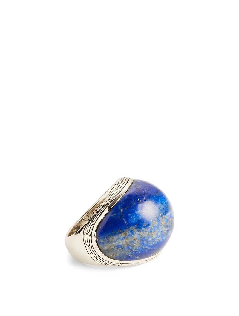 Classic Chain Silver Dome Ring With Lapis Lazuli