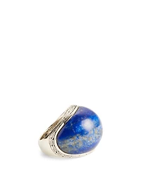 Classic Chain Silver Dome Ring With Lapis Lazuli