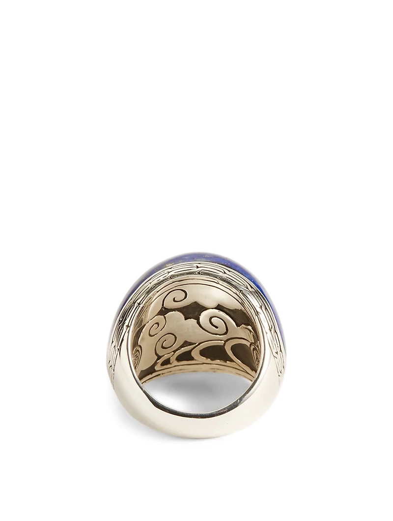 Classic Chain Silver Dome Ring With Lapis Lazuli