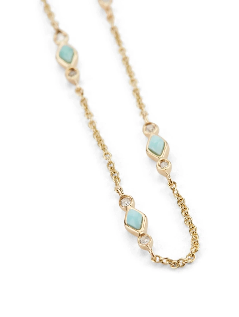 14K Gold Bezel Bracelet With Turquoise And Diamonds