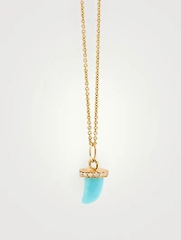 14K Gold Turquoise Horn Pendant Necklace With Diamonds