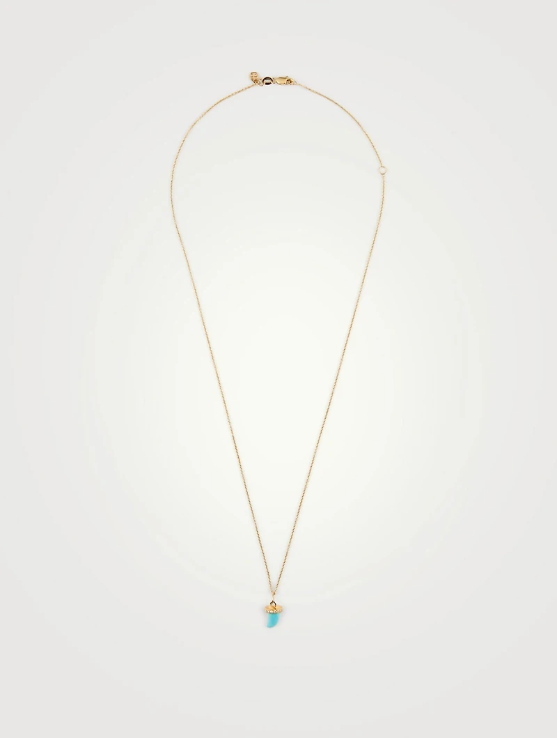 14K Gold Turquoise Horn Pendant Necklace With Diamonds
