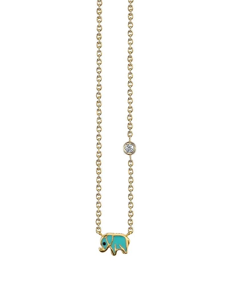 Mini 14K Gold Elephant Necklace With Diamond Bezel