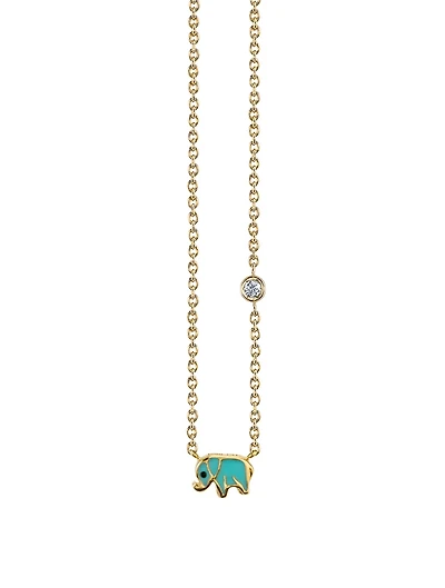 Mini 14K Gold Elephant Necklace With Diamond Bezel