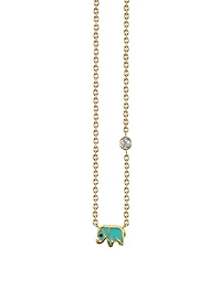 Mini 14K Gold Elephant Necklace With Diamond Bezel