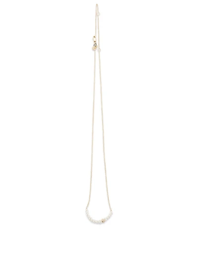 14K Gold Drop Bar Necklace With Pearls And Diamonds