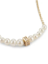 14K Gold Drop Bar Necklace With Pearls And Diamonds