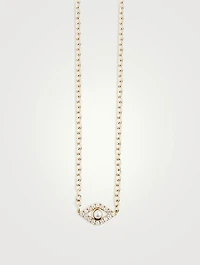 XL 14K Gold Evil Eye Necklace With Diamonds And Pearl