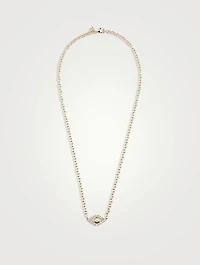 XL 14K Gold Evil Eye Necklace With Diamonds And Pearl