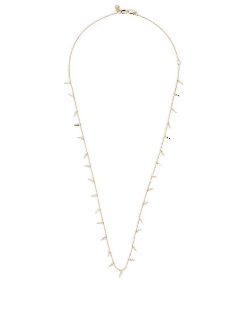 14K Gold Fringe Drop Necklace With Diamonds