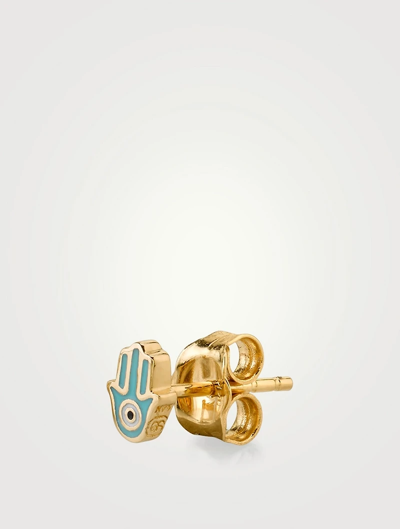 Mini 14K Gold Hamsa Single Stud Earring