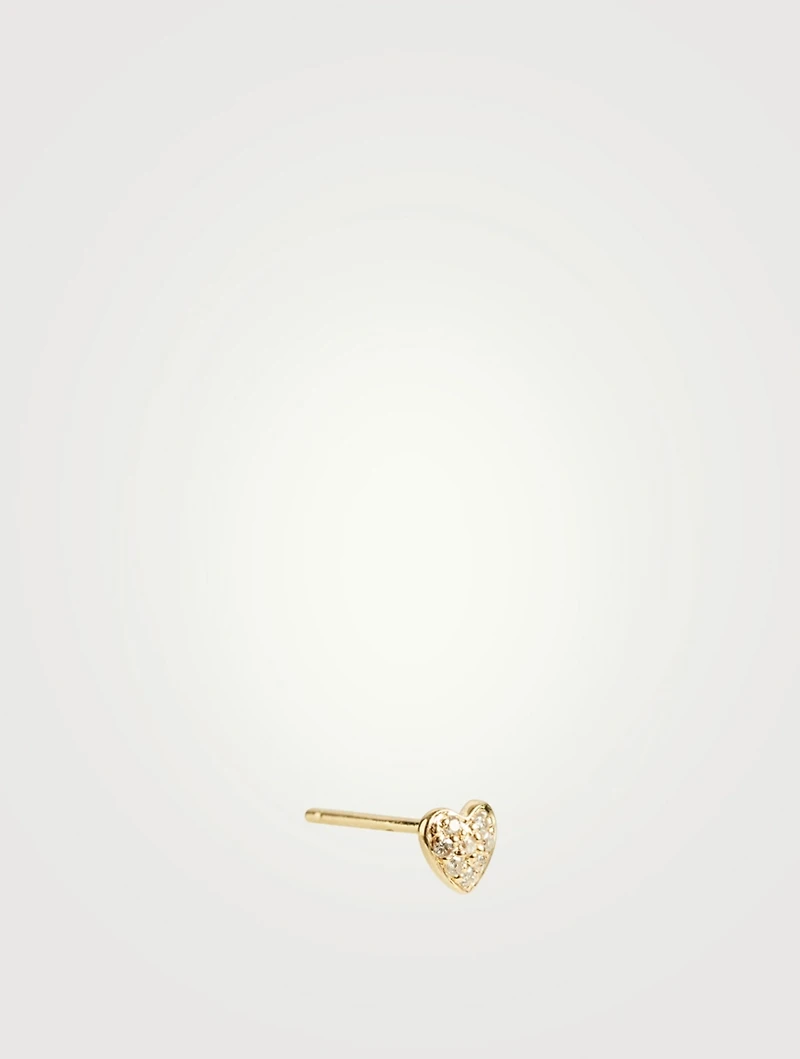 14K Rose Gold Baby Heart Stud Earring With Diamonds