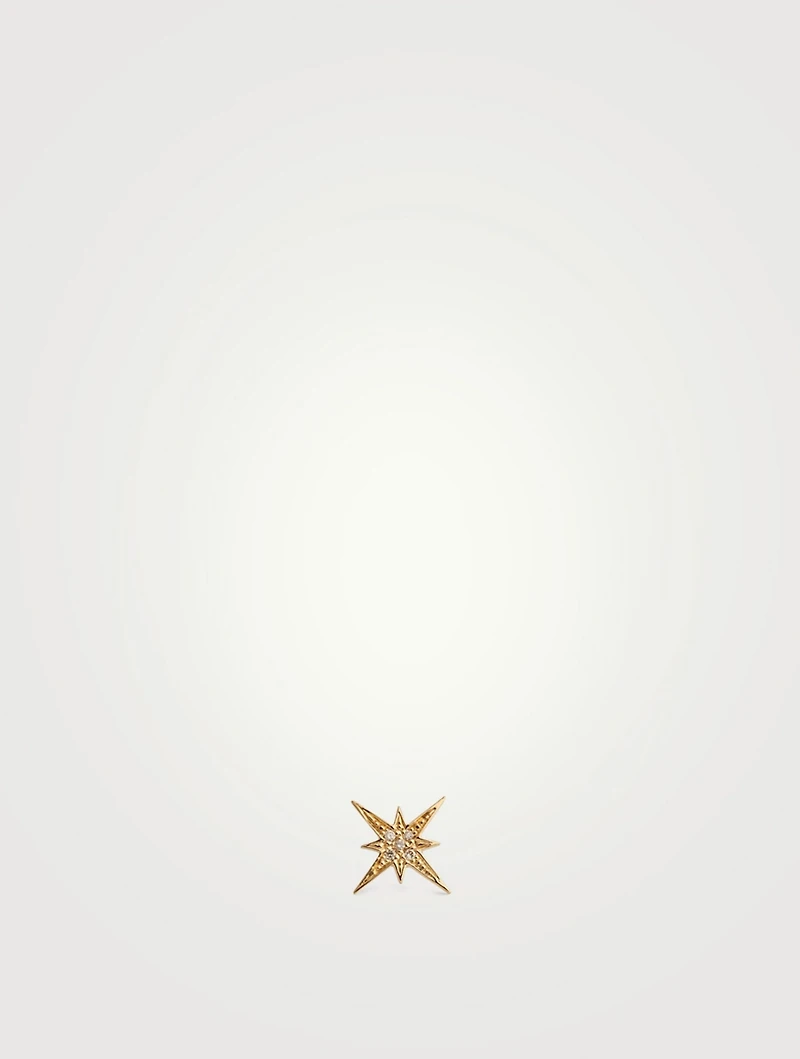 Small 14K Gold Starburst Single Stud Earring With Diamonds