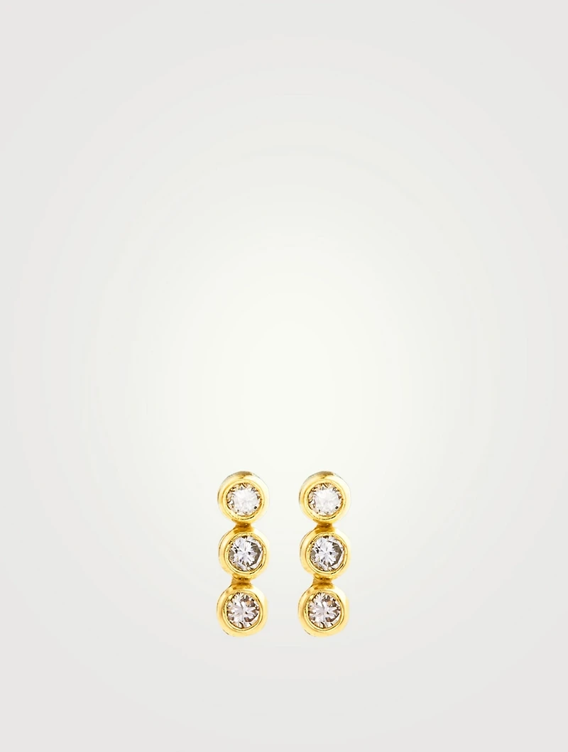 Mini 18K Gold Triple Bezel Earrings With Diamonds