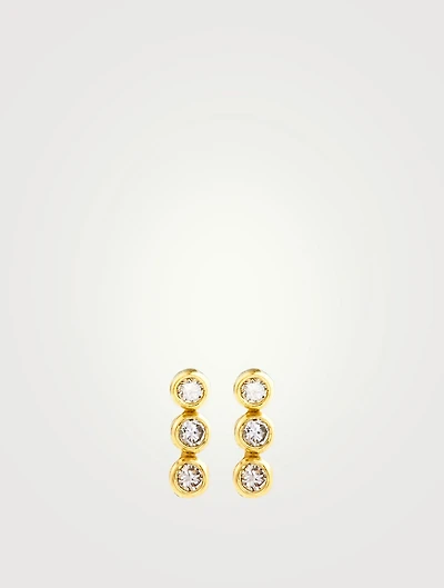 Mini 18K Gold Triple Bezel Earrings With Diamonds