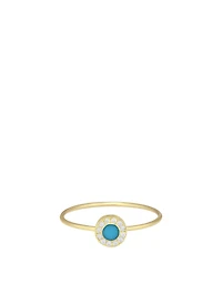 Mini 18K Gold Circle Ring With Turquoise Inlay And Diamonds