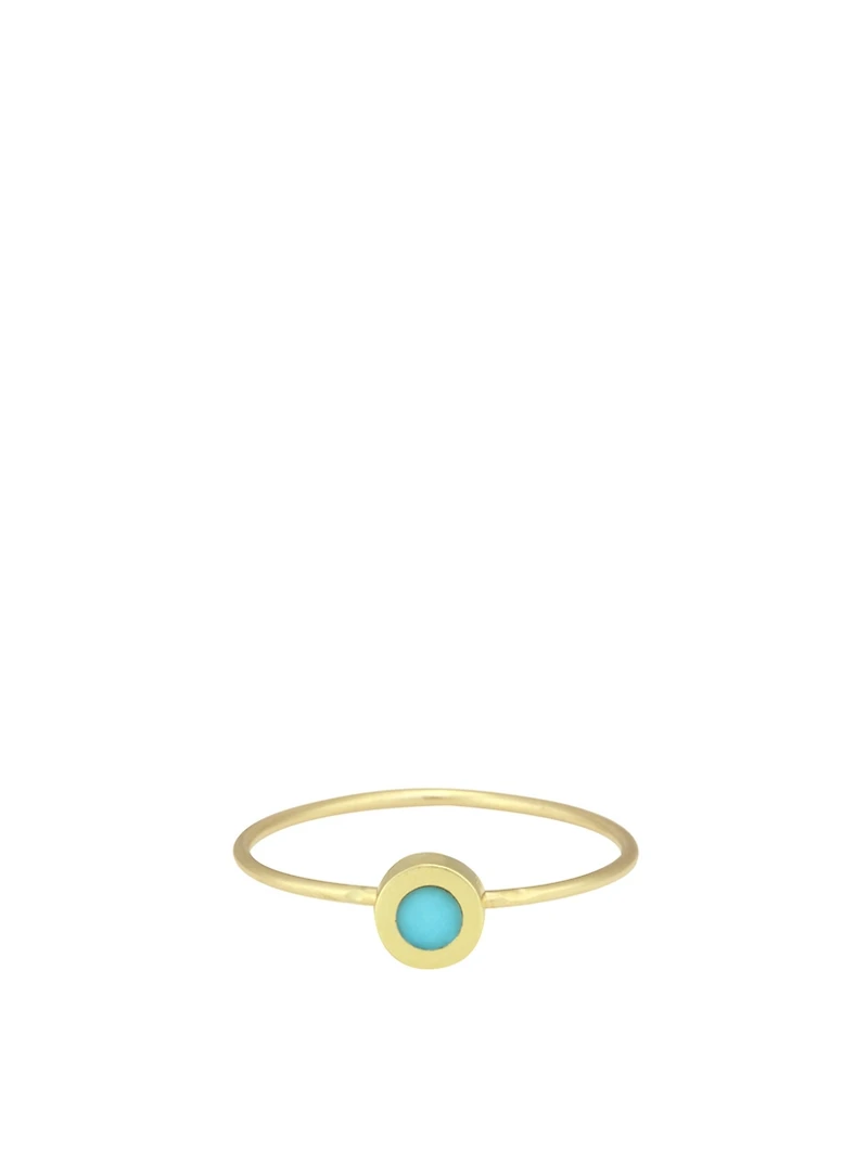 Mini 18K Gold Circle Ring With Turquoise Inlay