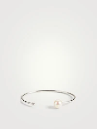 18K White Gold Open Bracelet With Pearl And Diamond