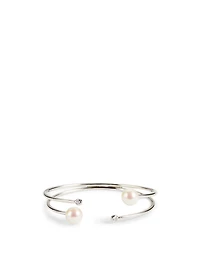 18K White Gold Double Open Bracelet With Pearls And Diamonds