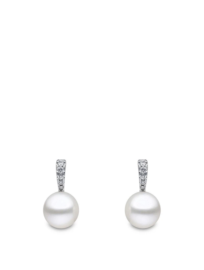 18K White Gold Pearl And Diamond Earrings