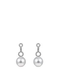 18K White Gold Pearl Drop Earrings With Diamonds
