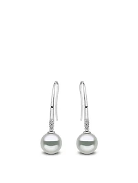 18K White Gold Pearl Drop Earrings With Diamonds