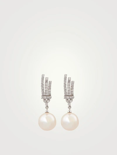 18K White Gold Pearl And Diamond Drop Earrings