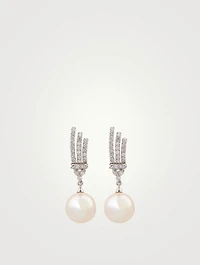 18K White Gold Pearl And Diamond Drop Earrings