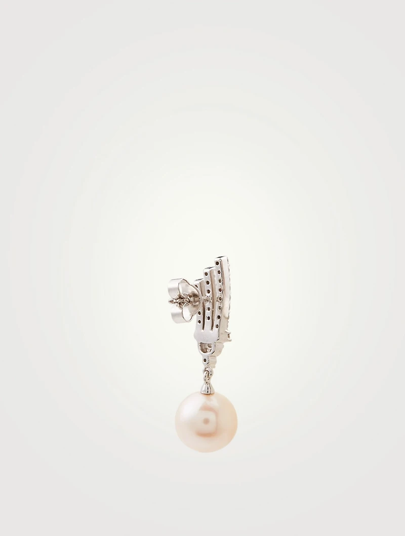 18K White Gold Pearl And Diamond Drop Earrings