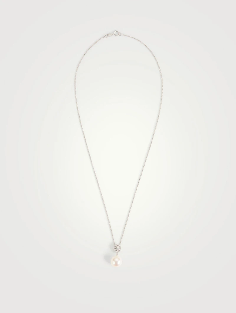 18K White Gold Necklace With Pearl And Diamond Pendant