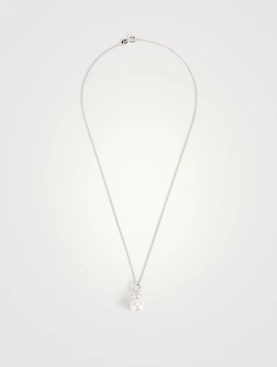 18K White Gold Necklace With Pearl And Diamond Loop Pendant