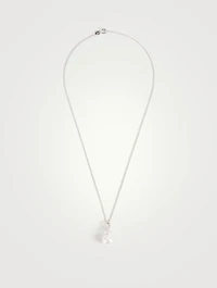18K White Gold Necklace With Pearl And Diamond Loop Pendant
