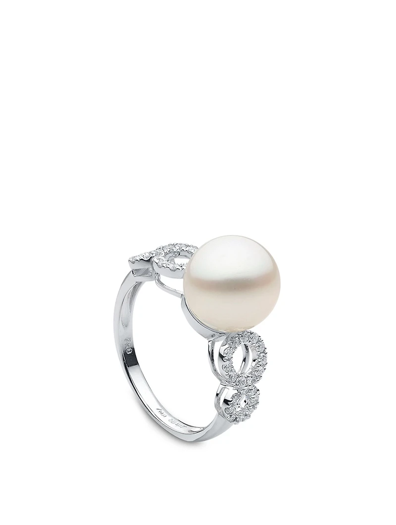 18K White Gold Pearl Ring With Diamonds